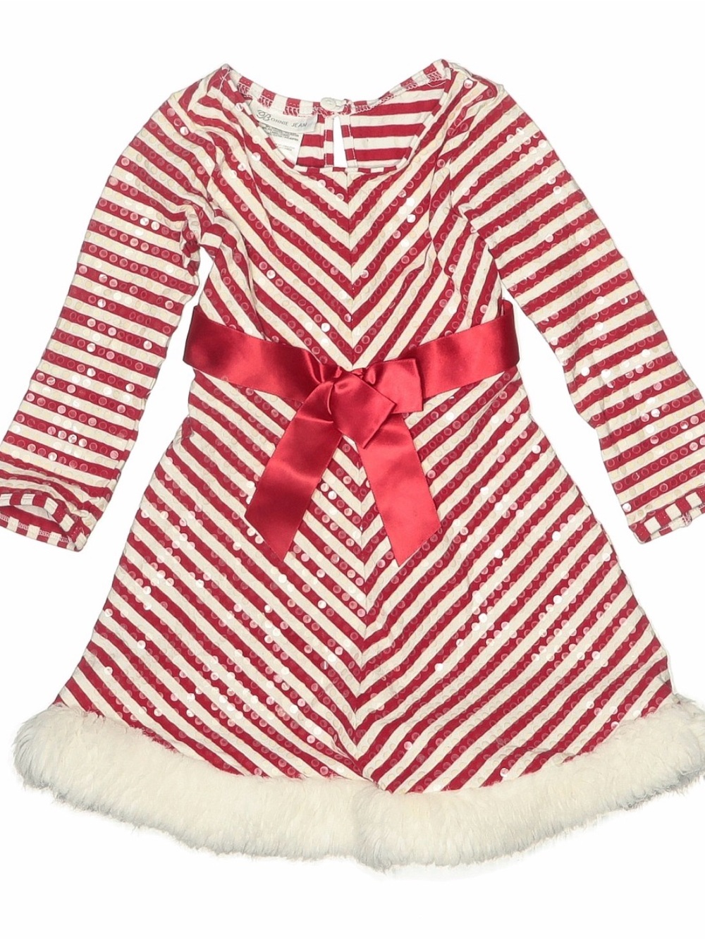Bonnie Jean Red & White Striped Holiday Dress with Satin Bow
